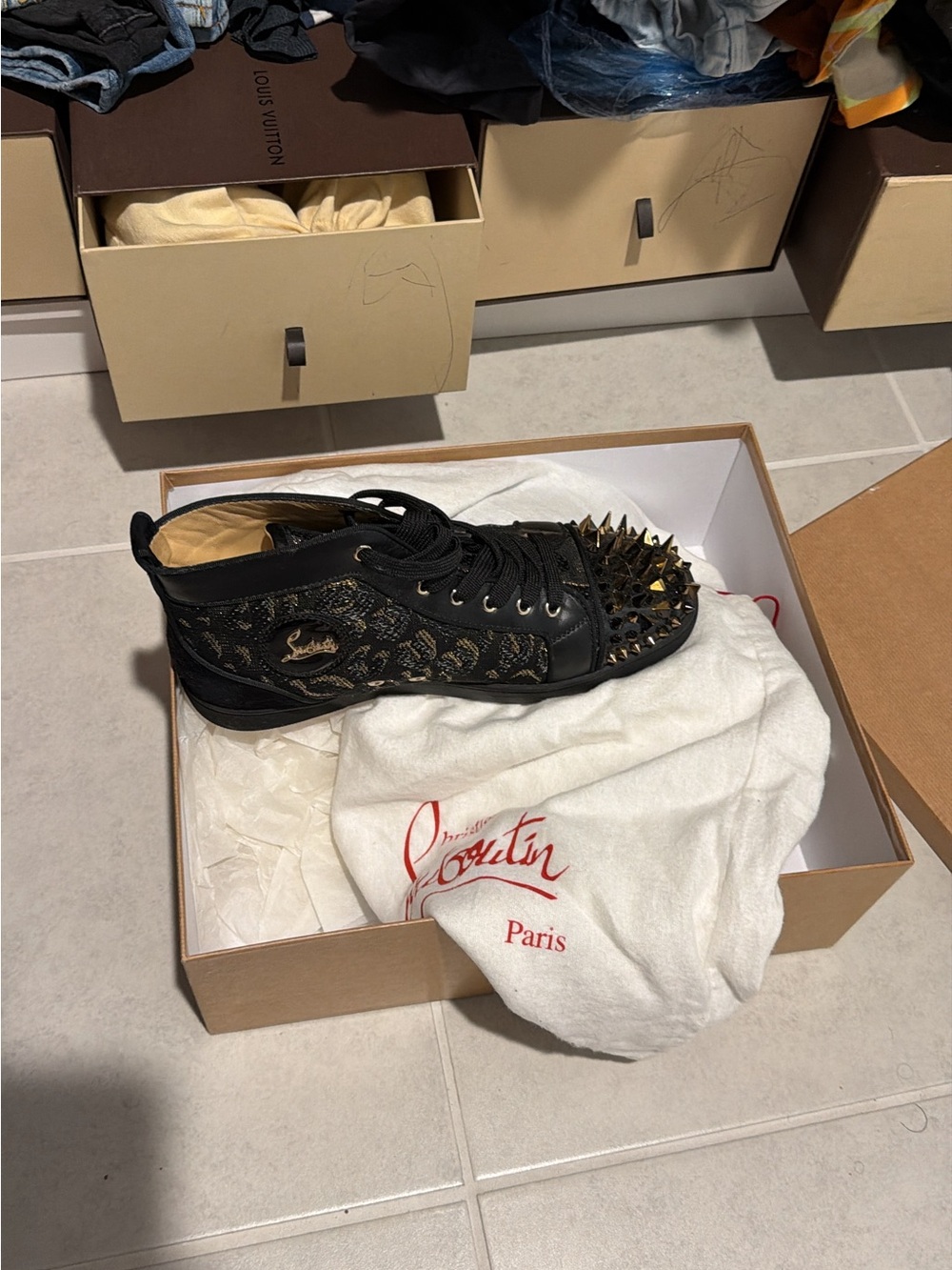 Christian Louboutin Black Low-Top Spike Sneakers